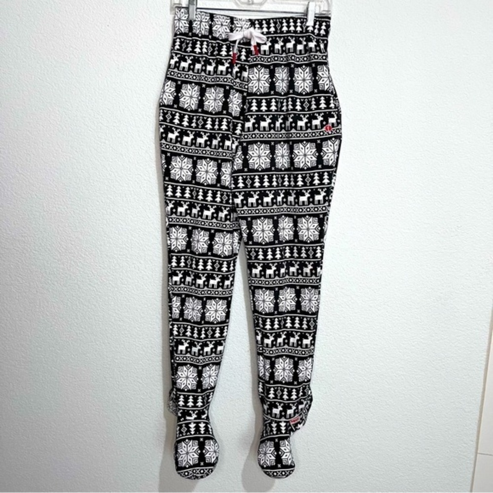 Feejays Cloud Gray & White Fair Isle Fleece Lined Footed Pajama Lounge Pants S